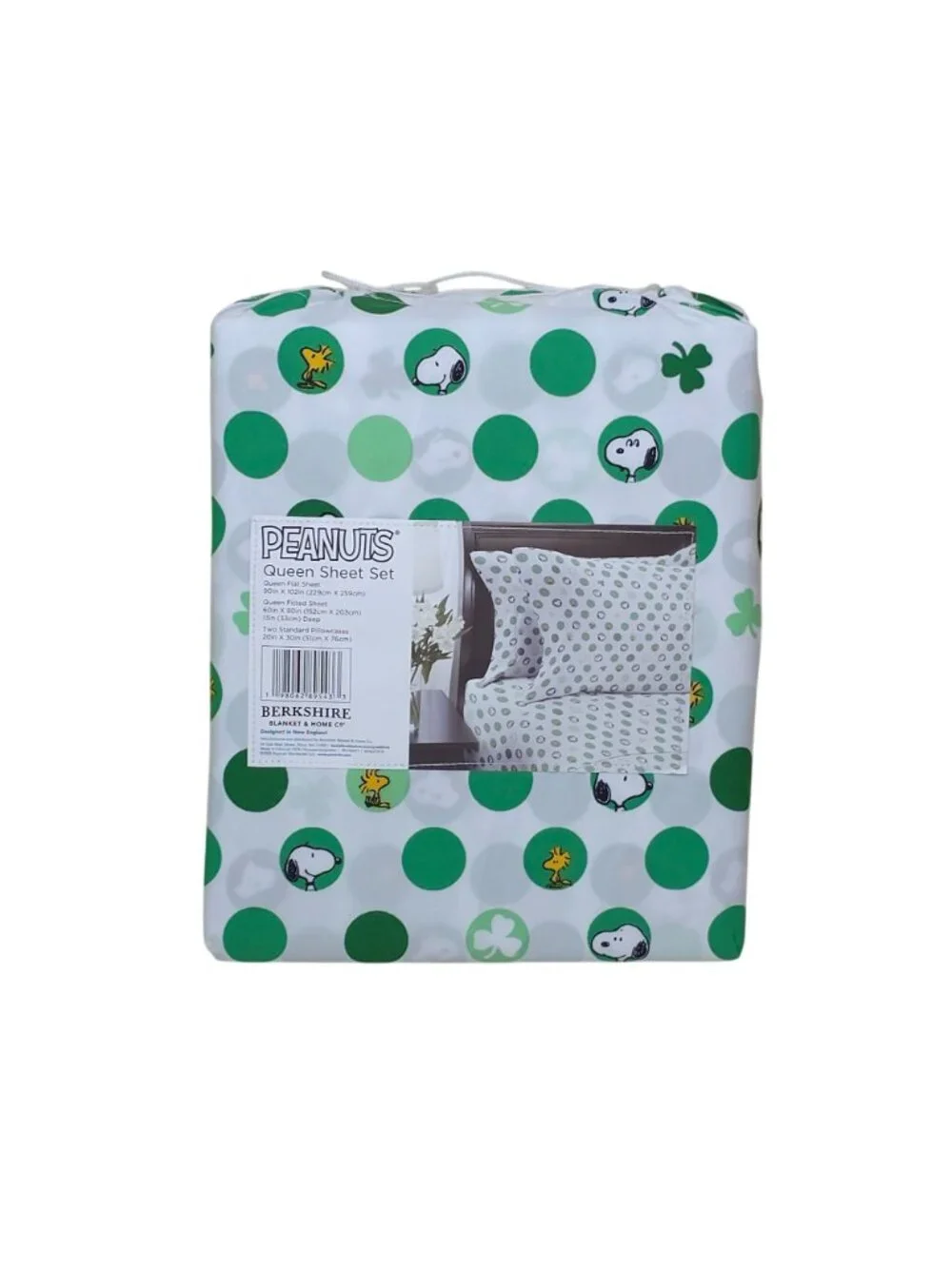 Peanuts Queen Sheet Set Snoopy & Woodstock St. Patricks Day Shamrock Berkshire